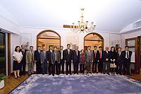 Representatives of CUHK including Prof. Lawrence J. Lau (10th from left), and Chinese Academy of Engineering delegates: Prof. Liu Renhuai (7th from right), Academician of CAE and Ex-President of Jinan University; Prof. Qian Yi (8th from right), Academician of CAE and Professor of Tsinghua University; Prof. Li Ning (6th from right), Academician of CAE and Professor of China Agricultural University